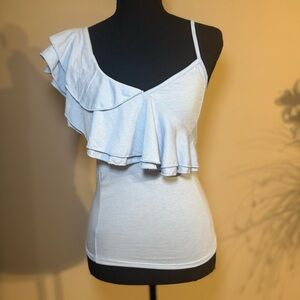 Poof New York Baby Blue One Shoulder Ruffle Cami Top